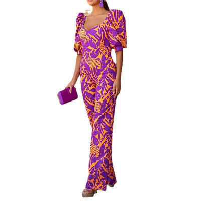 Jumpsuit Estampado con Cuello V y Mangas Linterna - Image 5
