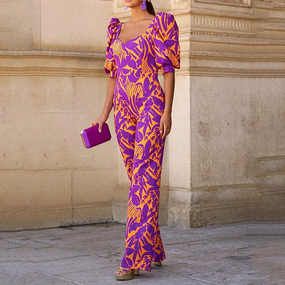 Jumpsuit Estampado con Cuello V y Mangas Linterna - Image 6