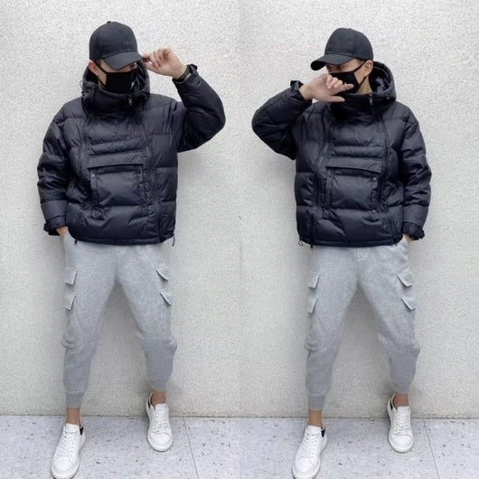 Chaqueta Acolchada para Hombre con Capucha y Cierre Diagonal - Abrigo de Invierno para Parejas - Image 8