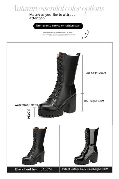Botas de Tacón Alto Hasta la Pantorrilla con Cordones para Mujer - Image 26