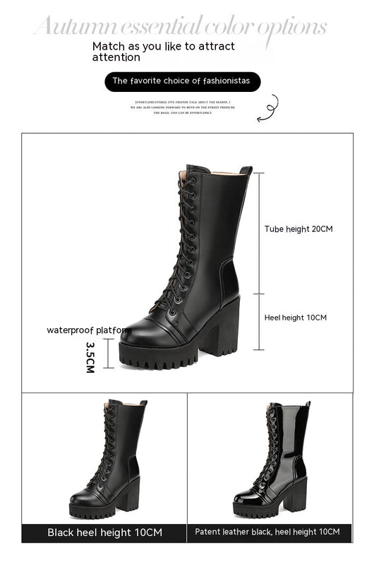 Botas de Tacón Alto Hasta la Pantorrilla con Cordones para Mujer - Image 26
