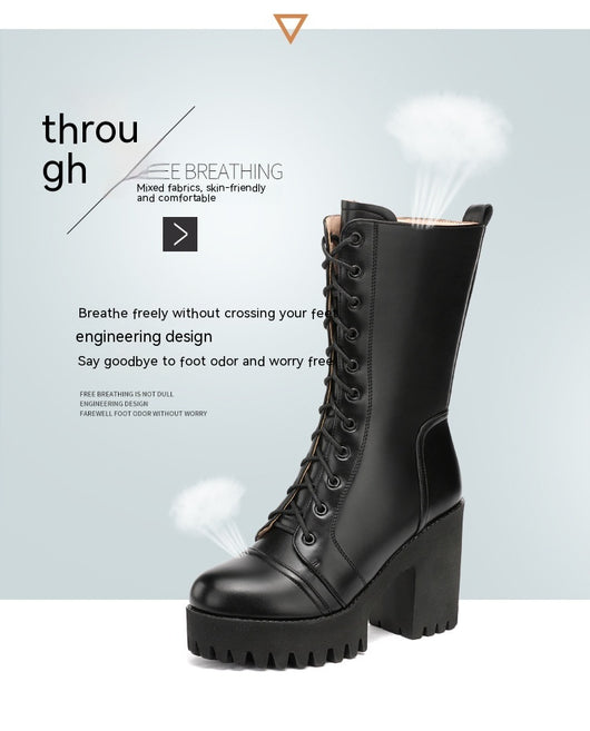 Botas de Tacón Alto Hasta la Pantorrilla con Cordones para Mujer - Image 28
