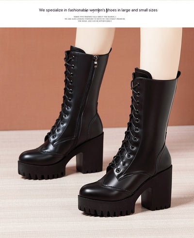 Botas de Tacón Alto Hasta la Pantorrilla con Cordones para Mujer - Image 32
