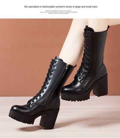 Botas de Tacón Alto Hasta la Pantorrilla con Cordones para Mujer - Image 33