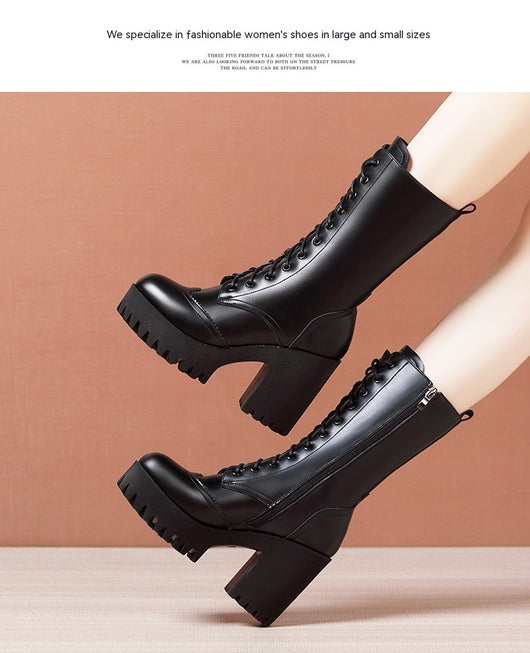 Botas de Tacón Alto Hasta la Pantorrilla con Cordones para Mujer - Image 34