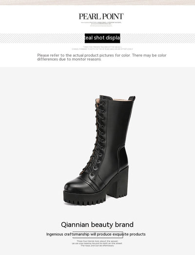 Botas de Tacón Alto Hasta la Pantorrilla con Cordones para Mujer - Image 36