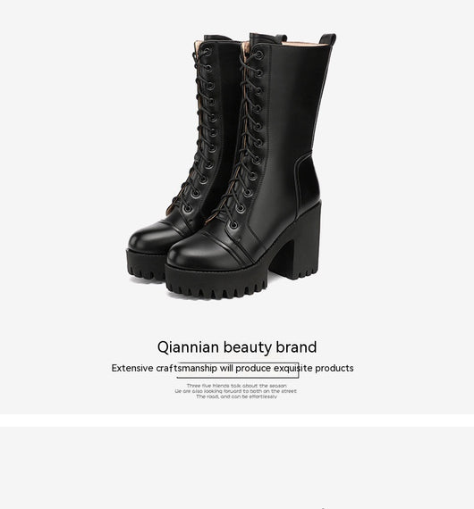 Botas de Tacón Alto Hasta la Pantorrilla con Cordones para Mujer - Image 39