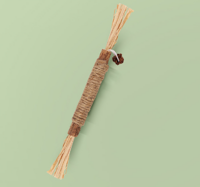14cm natural wooden cat chew toy wrapped with cotton rope and raffia ends, designed for tooth cleaning. - Image 22