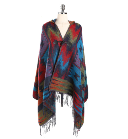 Poncho Capa Hoodie Étnico con Control de Temperatura