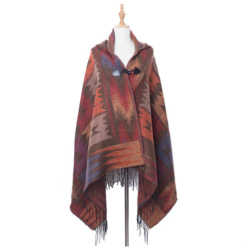 Poncho Étnico con Botones de Cuerno - Capa Cálida y Versátil - Image 4