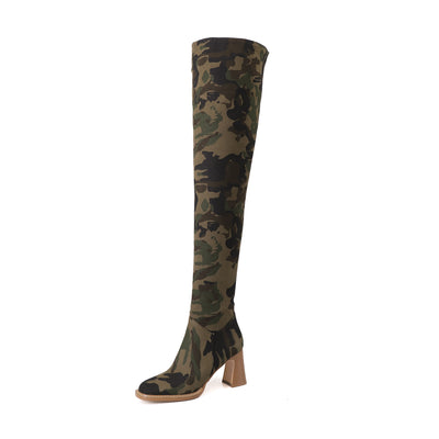 Botas Largas Denim Camuflaje con Tacón Robusto para Mujer - Image 23