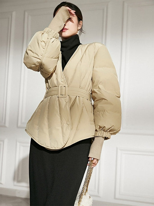 Chaqueta Acolchada Mujer Cuello V Cintura Ajustada Térmica y Reductora - Image 17