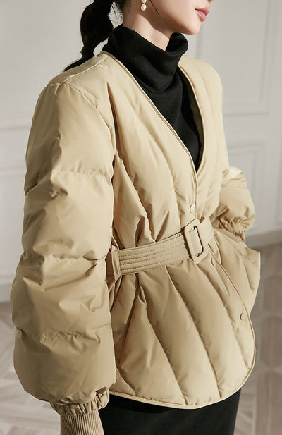 Chaqueta Acolchada Mujer Cuello V Cintura Ajustada Térmica y Reductora - Image 19