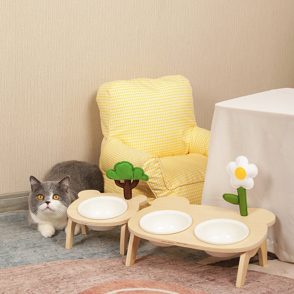 Comedero Elevado para Gatos con Borde Inclinado y Soporte Alto