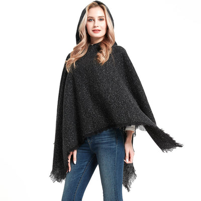Poncho Capa Sudadera con Capucha Patrón Espina de Pez para Mujer - Image 18