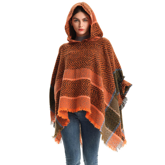 Poncho Capa Sudadera con Capucha Patrón Espina de Pez para Mujer - Image 19
