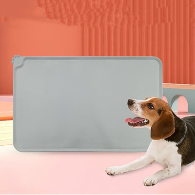 Blue rectangular silicone pet placemat with a raised edge and a small paw print detail in the corner. - Image 11