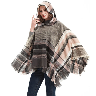 Poncho Capa Sudadera con Capucha Patrón Espina de Pez para Mujer - Image 24