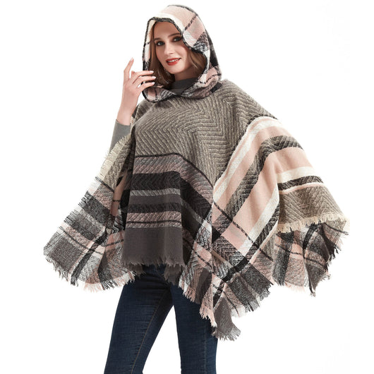 Poncho Capa Sudadera con Capucha Patrón Espina de Pez para Mujer - Image 24