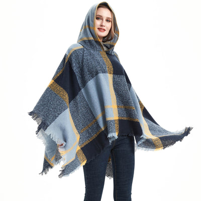 Poncho Capa Sudadera con Capucha Patrón Espina de Pez para Mujer - Image 25