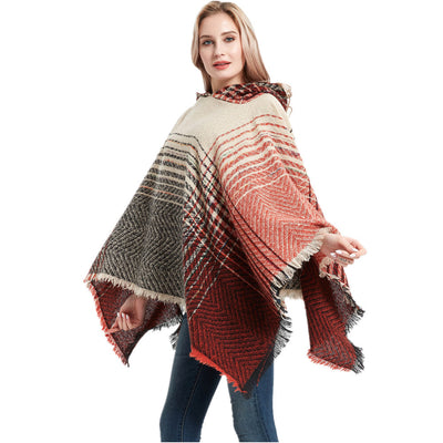 Poncho Capa Sudadera con Capucha Patrón Espina de Pez para Mujer - Image 27