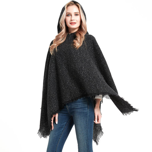 Poncho Capa Sudadera con Capucha Patrón Espina de Pez para Mujer - Image 28