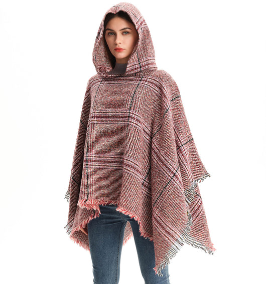 Poncho Capa Sudadera con Capucha Patrón Espina de Pez para Mujer - Image 30
