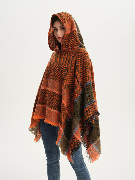 Poncho Capa Sudadera con Capucha Patrón Espina de Pez para Mujer - Image 31
