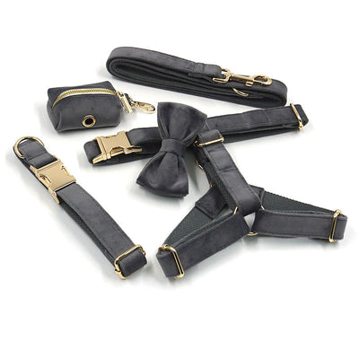 Collar y Correa para Mascotas en Terciopelo Gris Oscuro - Image 21