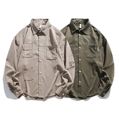 Camisa Retro Americana de Gamuza Manga Larga Hombre Oversize Versátil - Image 7