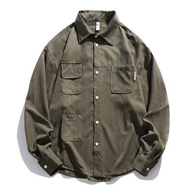 Camisa Retro Americana de Gamuza Manga Larga Hombre Oversize Versátil - Image 10