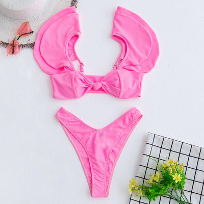 Bikini Dos Piezas con Volantes en Colores Sólidos - Traje de Baño Sexy para Mujer - Image 8