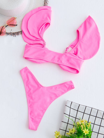 Bikini Dos Piezas con Volantes en Colores Sólidos - Traje de Baño Sexy para Mujer - Image 10