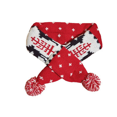 Bufanda Navideña para Mascotas con Rayas de Contraste, Copos de Nieve y Pompones de Pelaje - Image 10