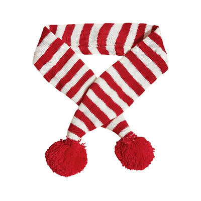 Bufanda Navideña para Mascotas con Rayas de Contraste, Copos de Nieve y Pompones de Pelaje - Image 12