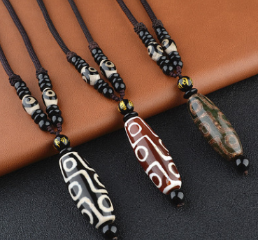 Collar Pulsera Dzi de Nueve Ojos en Ágata - Cadena Étnica Unisex