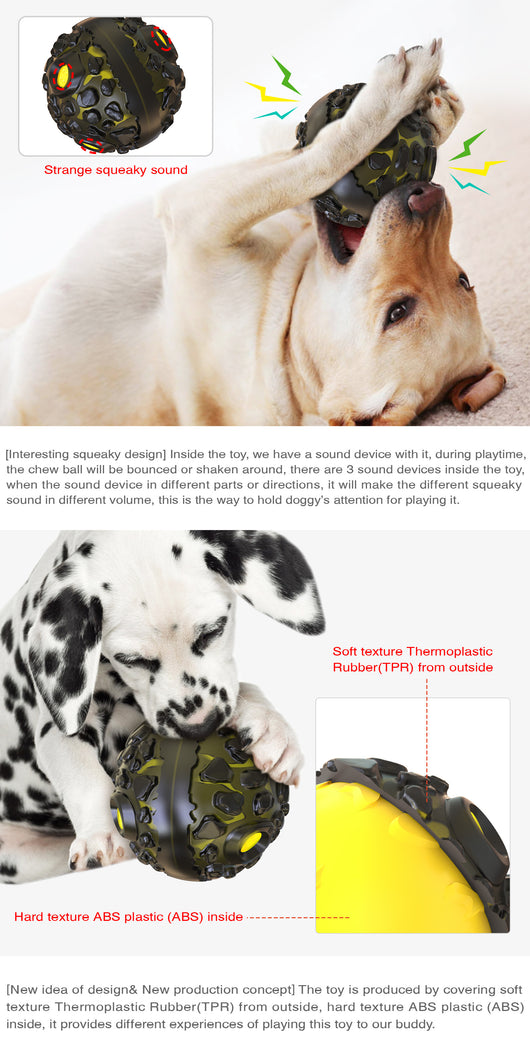 Black and yellow meteorite-shaped dog teether ball toy with textured surface and embedded yellow lights. - Image 9