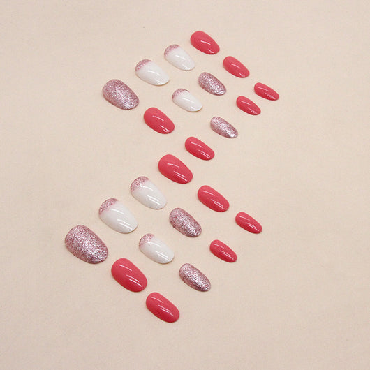 Uñas Postizas Ovaladas Estilo Europeo Rosa y Blanco - Diseño Fresco para Verano - Image 9