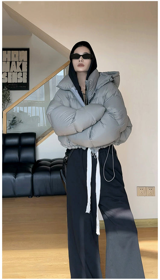 Chaqueta Acolchada Corta con Capucha para Mujer - Algodón Grueso y Cálido - Image 7