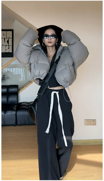 Chaqueta Acolchada Corta con Capucha para Mujer - Algodón Grueso y Cálido - Image 9