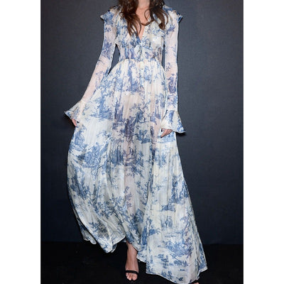 Vestido Camisero Estampado Cuello Alto Slim Fit Vacacional - Image 10