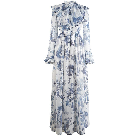 Vestido Camisero Estampado Cuello Alto Slim Fit Vacacional - Image 15