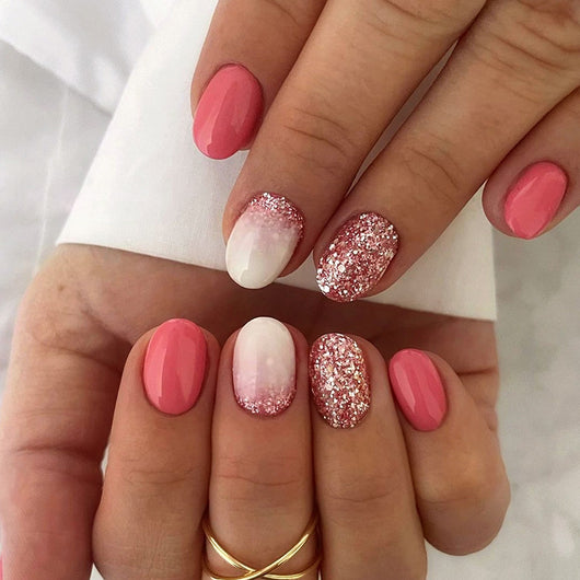 Uñas Postizas Ovaladas Estilo Europeo Rosa y Blanco - Diseño Fresco para Verano - Image 13