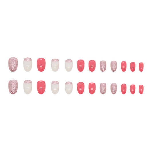 Uñas Postizas Ovaladas Estilo Europeo Rosa y Blanco - Diseño Fresco para Verano - Image 17