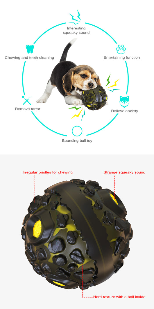 Black and yellow meteorite-shaped dog teether ball toy with textured surface and embedded yellow lights. - Image 14