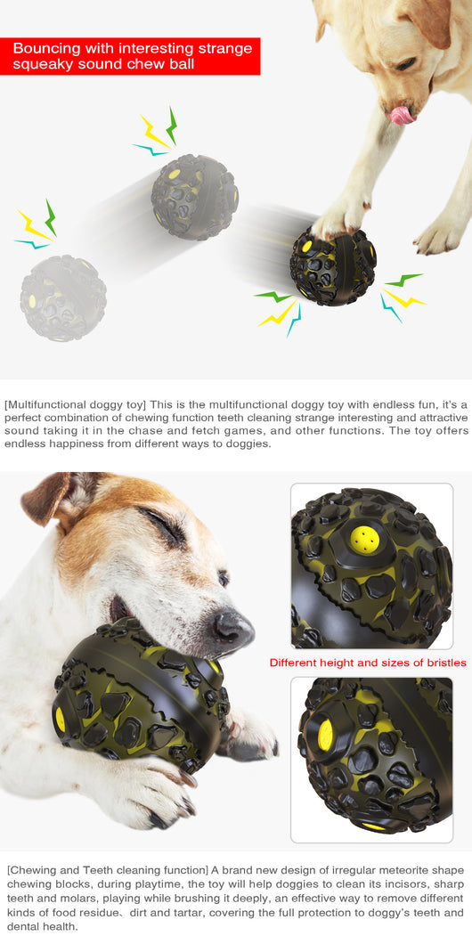 Black and yellow meteorite-shaped dog teether ball toy with textured surface and embedded yellow lights. - Image 15