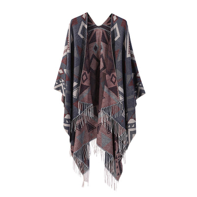 Poncho Chal Geométrico de Cachemira Gruesa con Borlas Versátil - Image 17