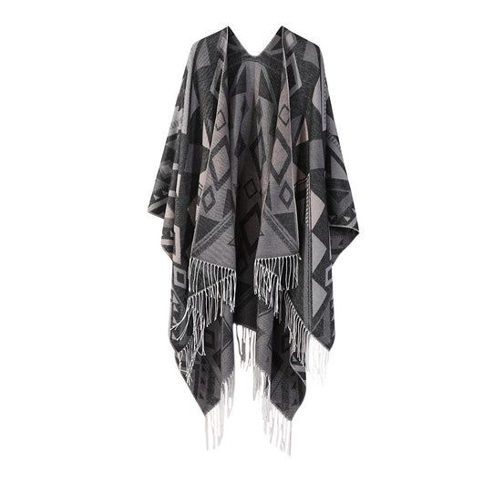 Poncho Chal Geométrico de Cachemira Gruesa con Borlas Versátil - Image 18