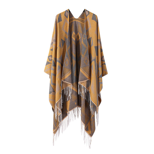 Poncho Chal Geométrico de Cachemira Gruesa con Borlas Versátil - Image 19