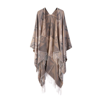 Poncho Chal Geométrico de Cachemira Gruesa con Borlas Versátil - Image 21